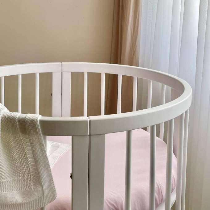 Husa saltea rotunda patut bebe copii cu elastic, 70 x 70 cm, roz (3)